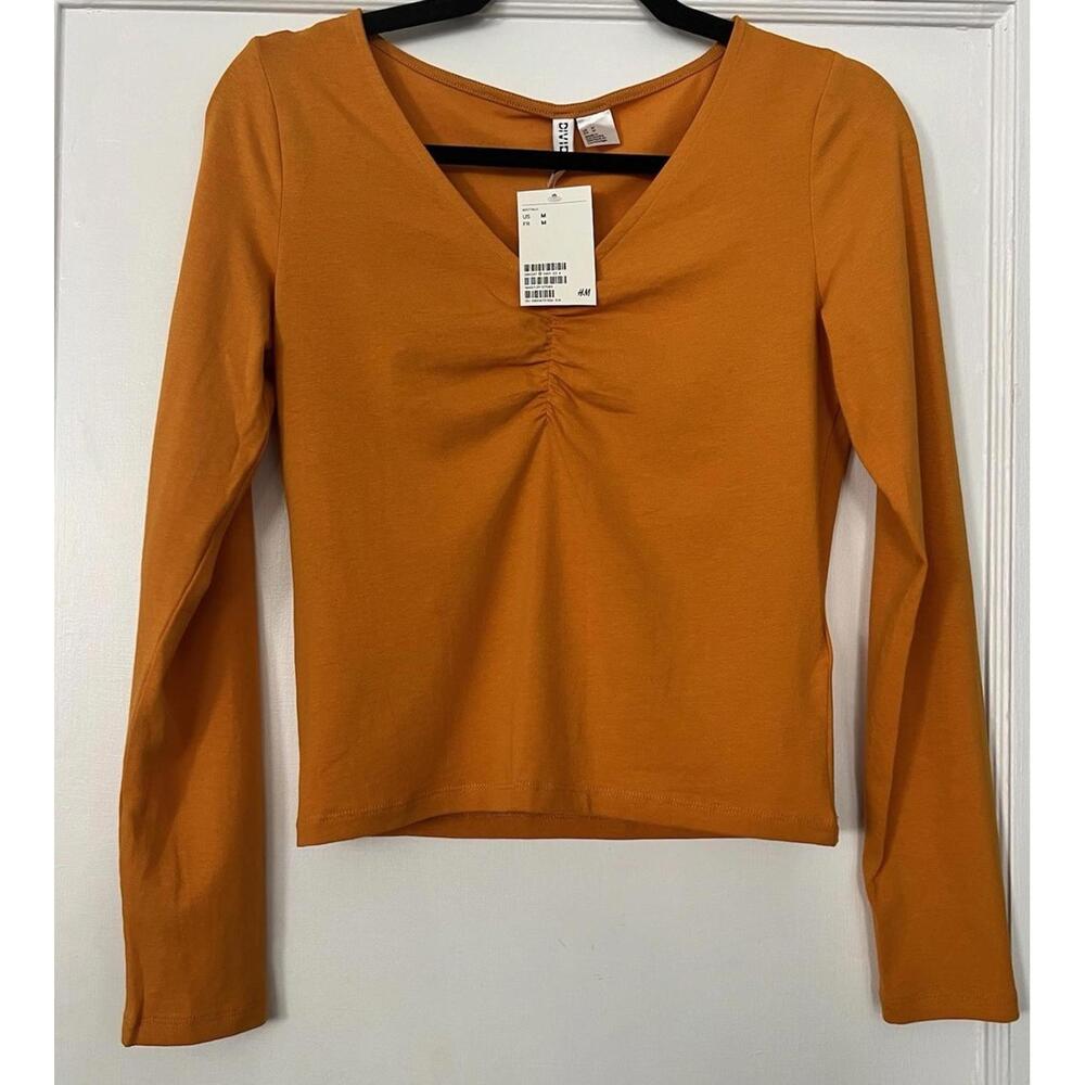 H&M Divided Women’s Long Sleeve Ruched Front Top – Mustard Yellow – Size M (NWT)